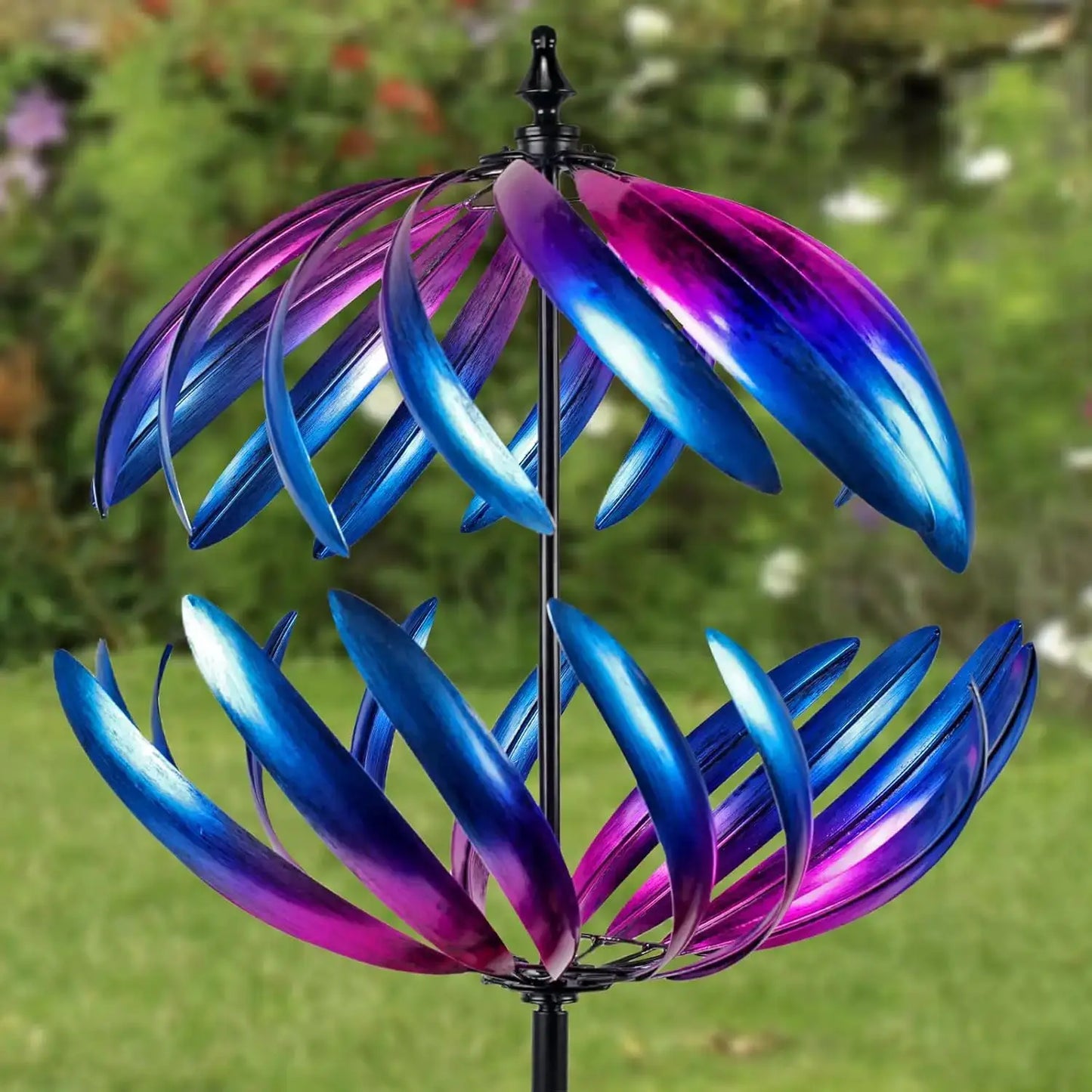 Kinetic Garden Wind Spinner, Double-Layer Metal Art, Blue and Purple Gradient, Outdoor Yard Decoration from PriceLows™