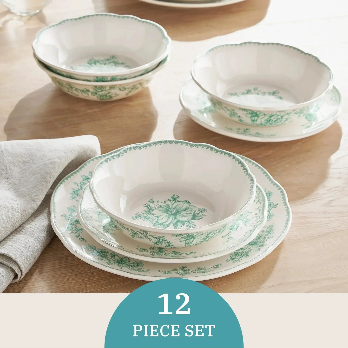 Agatha 12-Piece Green Stoneware Dinnerware Set – Durable Dishwasher & Microwave Safe Plates, Bowls, and Mugs for Everyday Dining from PriceLows™