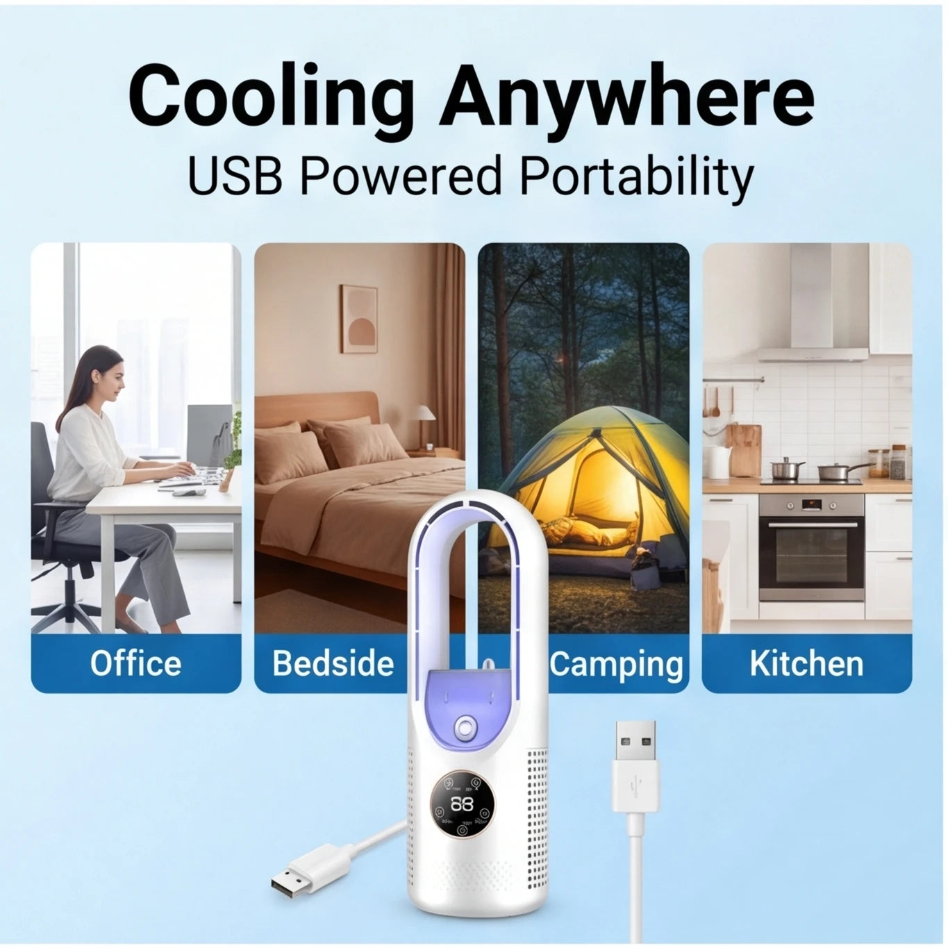 Mini Air Cooler | 6 Wind Speed Settings | LED Display | Night Light