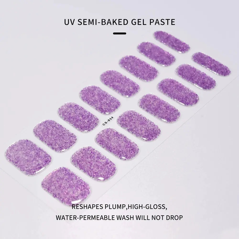 1Pcs Semi-Cured UV Gel Nail Sticker Pure Color Full Cover Waterproof Long-lasting Nail Strips 16Tips DIY Nail Polish Stickers *& from PriceLows™