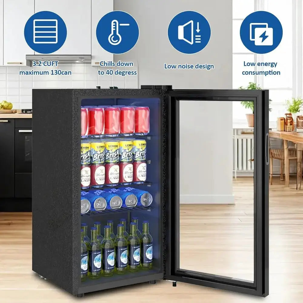 Compact 120-Can Beverage Refrigerator with Glass Door, Ideal for Wine, Soda, and Home Bar Use from PriceLows™