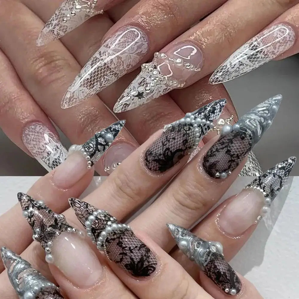 10rolls Mixed Black&White Lace Nail Transfer Foils Sticker Set Sexy Lace Flower Pattern Nail Stickers For women Manicure Decor#% from PriceLows™