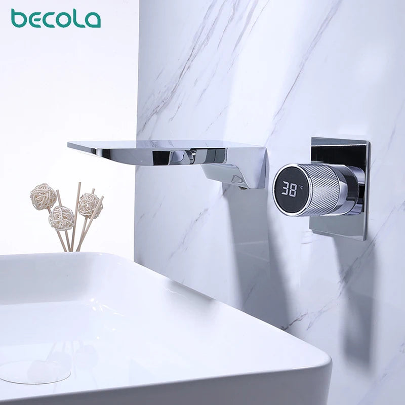 Bathroom Faucet | Led Digital Display | Black Brass | Two Hole