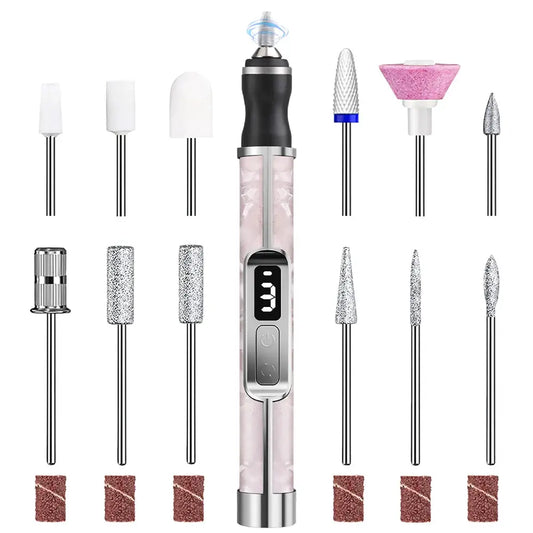 Professional Electric Nail Drill File - 3 Modes, Display & 12 Drills, Portable Manicure Pedicure Polishing Grinding Machine Kit from PriceLows™