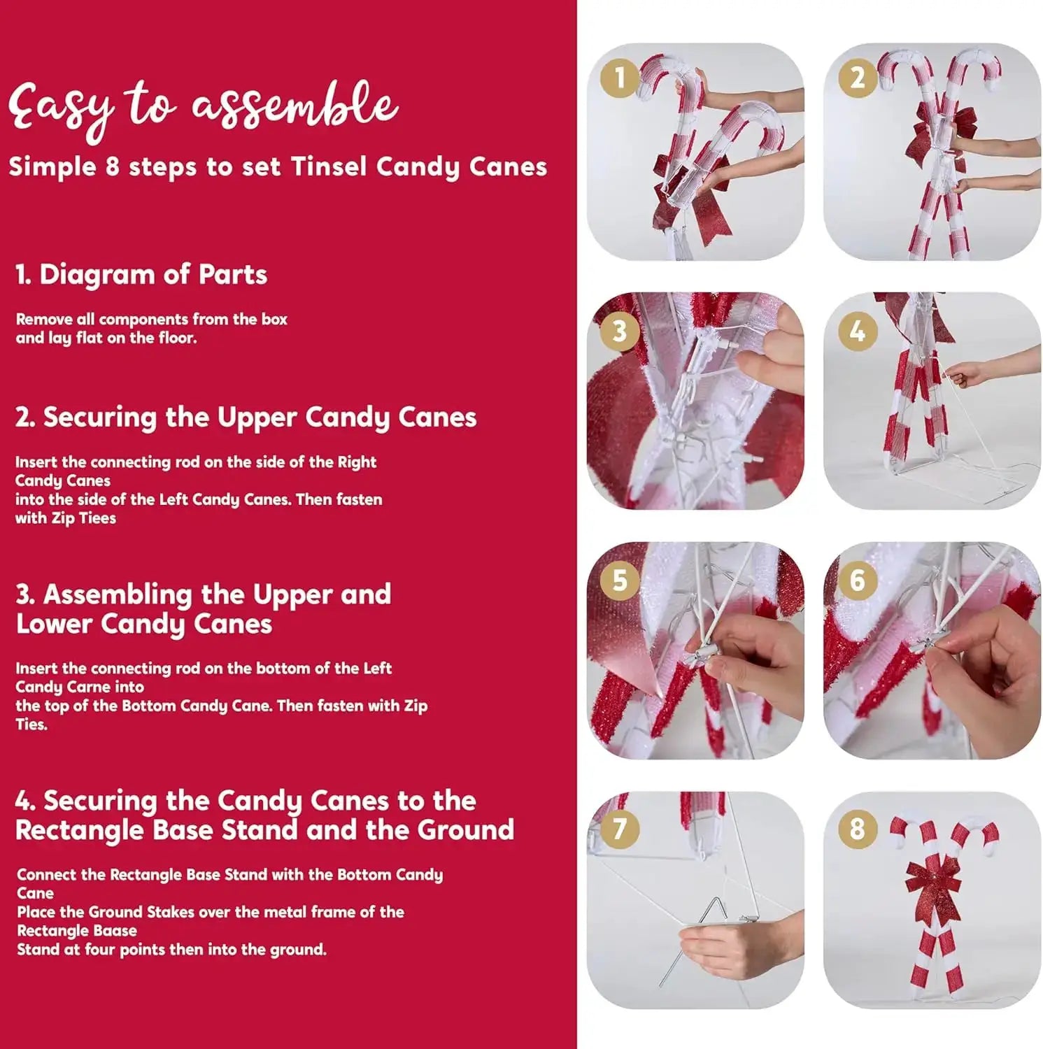 JOYFY Lighted Candy Cane Christmas Decorations 50 Pre-Lit LED Warm White Candy Canes Lights for Christmas Yard Decor Ornaments from PriceLows™