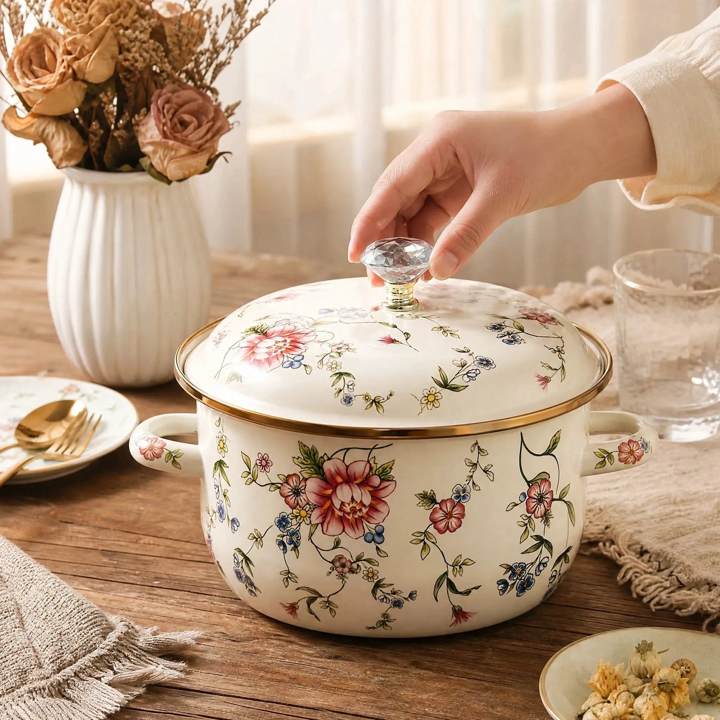 Enamel Pot | 4.5 Qt | Dual Handle With Lid | All Stovetops