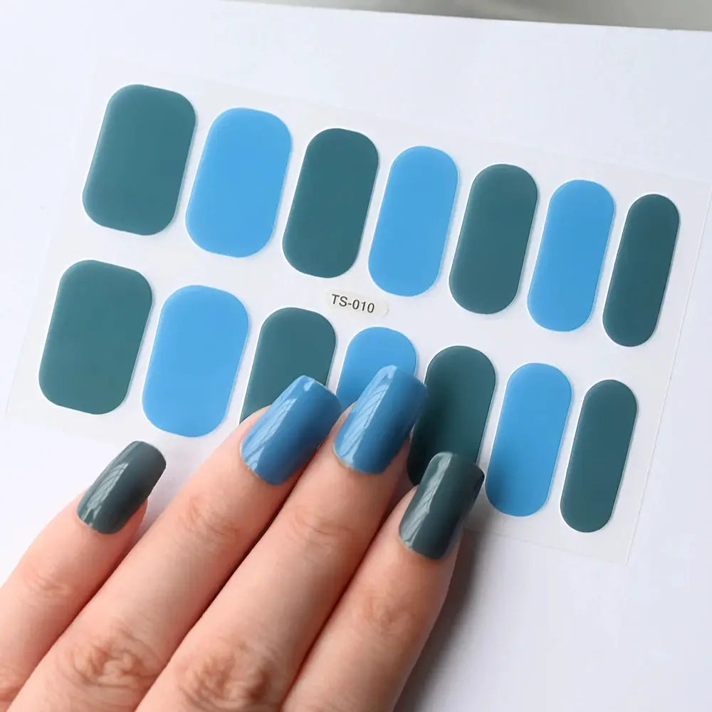 1Pcs Semi-Cured UV Gel Nail Sticker Pure Color Full Cover Waterproof Long-lasting Nail Strips 16Tips DIY Nail Polish Stickers *& from PriceLows™