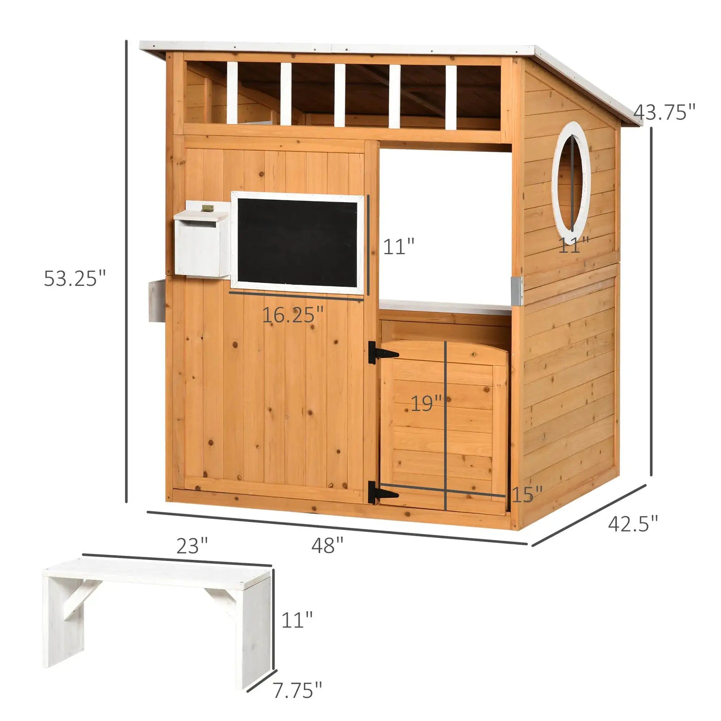 Outsunny Wooden Playhouse for Kids Outdoor with Working Door, Windows, Mailbox, Bench, Flowers Pot Holder, 48" X 42.5" X 53" from PriceLows™