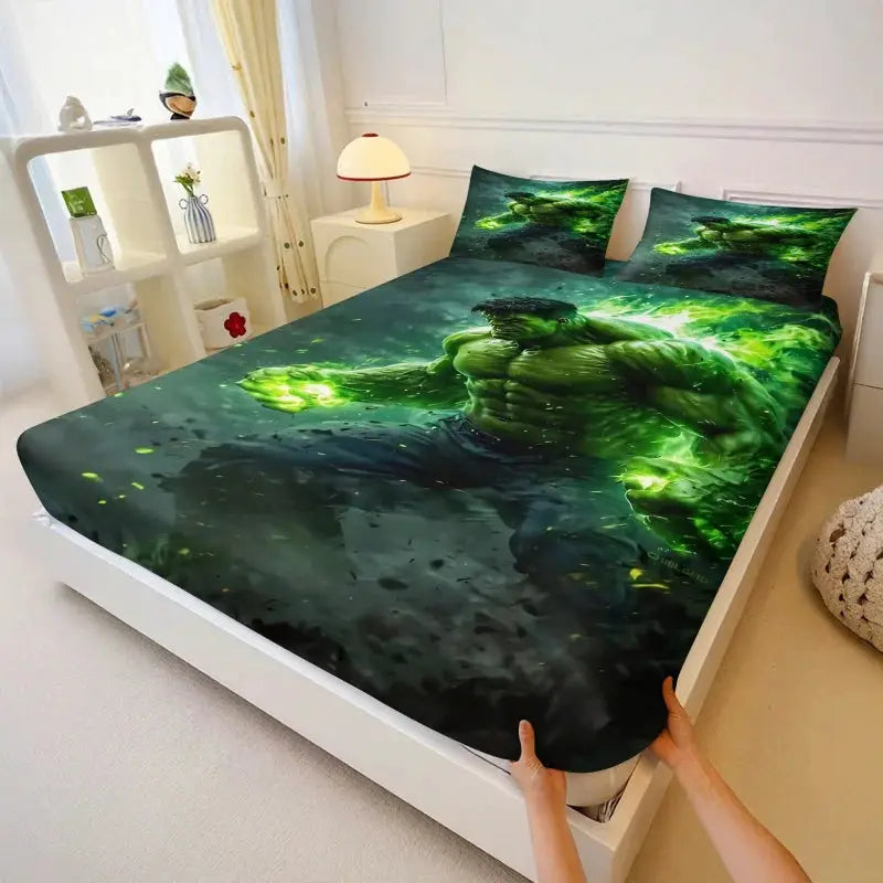 3Pcs Marvel Superhero Hulk Fitted Sheet Set with Pillowcases Soft Breathable Deep Pocket Bed Sheet Bedroom DecorMarvel Fan Gift from PriceLows™