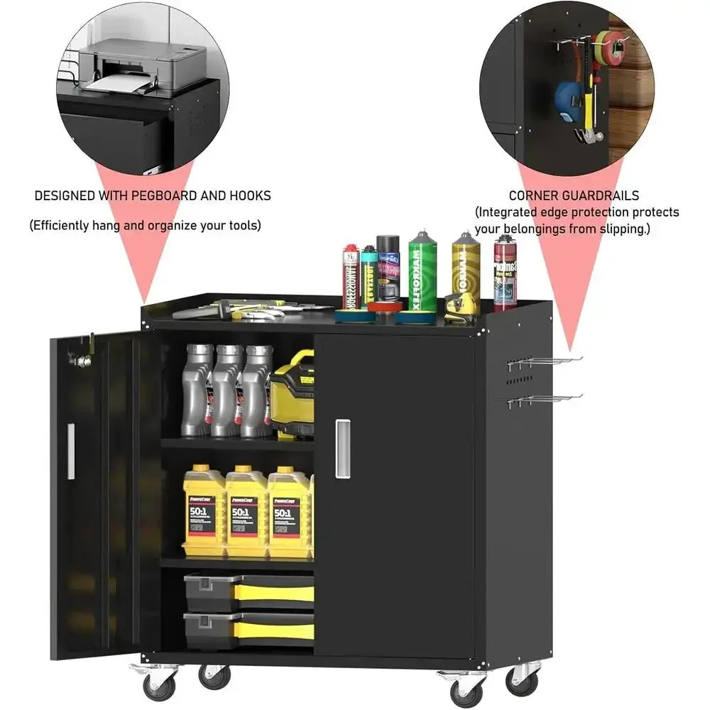 Metal Garage Storage Cabinet with Wheels ，Lockable Rolling Tool Chest on Wheels, Utility Cabinet or Home, Oice, Garage and Works from PriceLows™