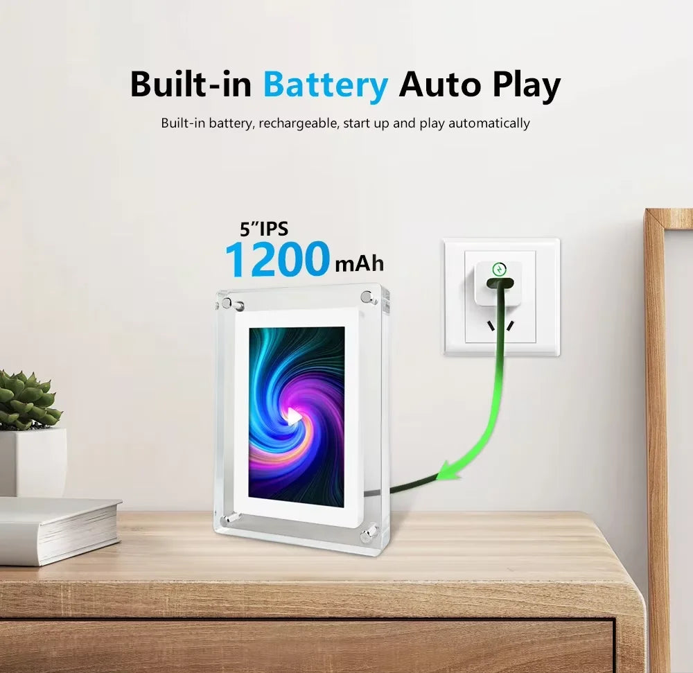 Digital Photo Frame | 5 Inch IPS Display | 4GB Built In Memory | White