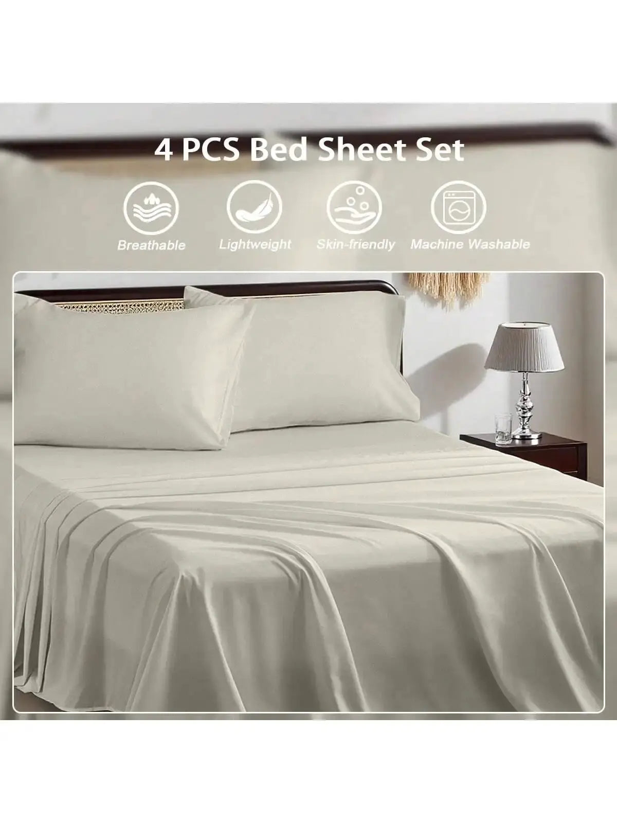 3/4 Piece Bed Sheet Set Soft Breathable Hotel Luxury Summer bedding Twin Flat Fitted Sheet Pillowcase from PriceLows™