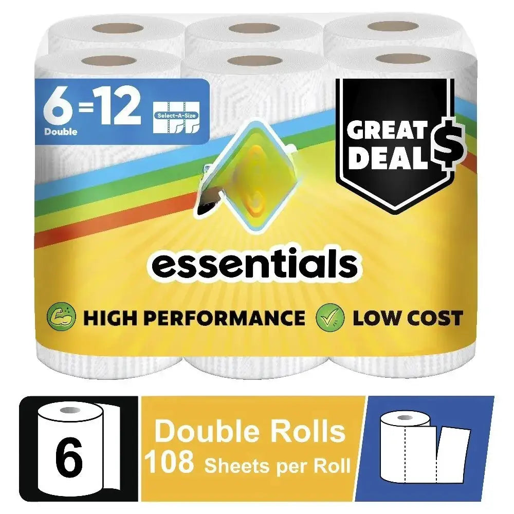 White Paper Towels | Select A Size | 108 Sheets Per Roll | 6 Double Rolls
