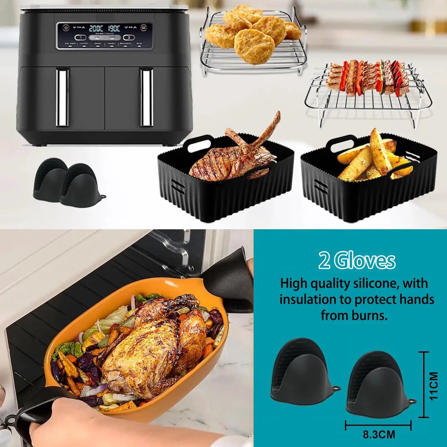 Silicone Air Fryer Mold | Cecotec 9L Compatible | Ninja AF400EU/AF300EU | 9L