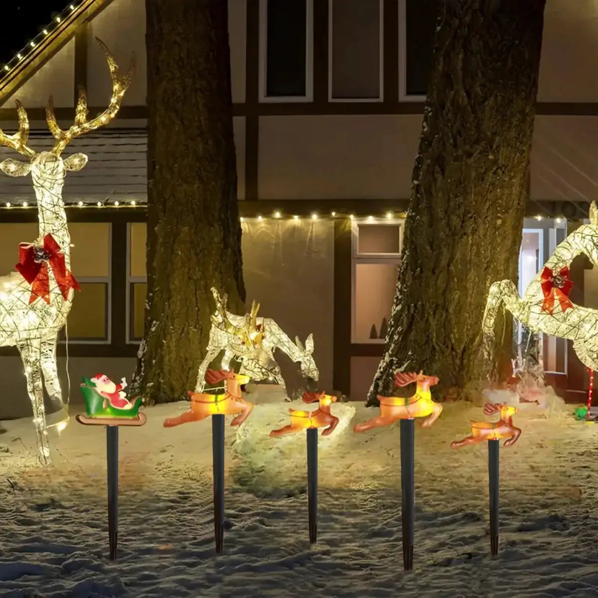 Solar Garden Stake Lights | 8 Lighting Modes | Santa Deer Christmas Design