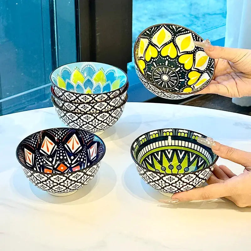 Ceramic Bowls | 4.72 Inch Bohemian | Microwave Safe | 6 Piece Set