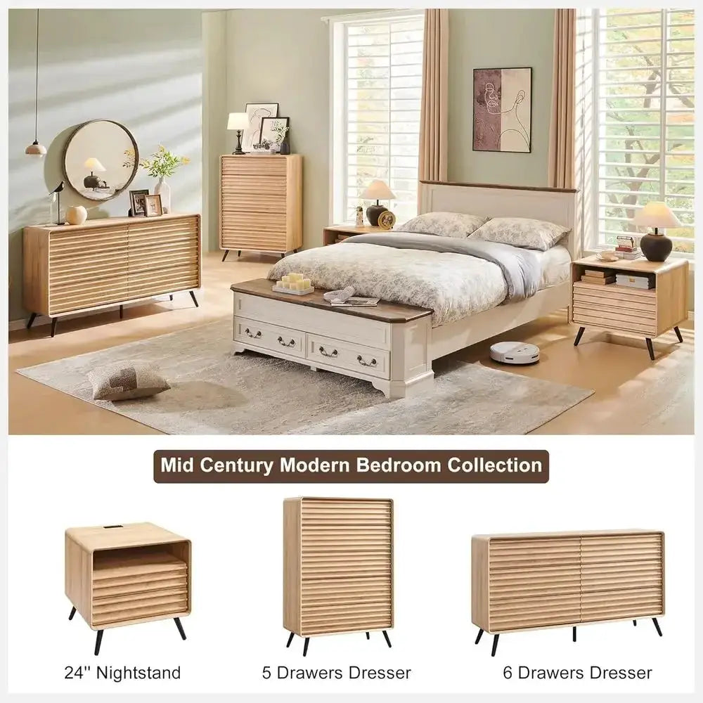 24 Nightstand with Storage Station, Modern End Table with 2 Drawers, Wooden Side Table for Living Room, Bedroom, or Office in Na from PriceLows™