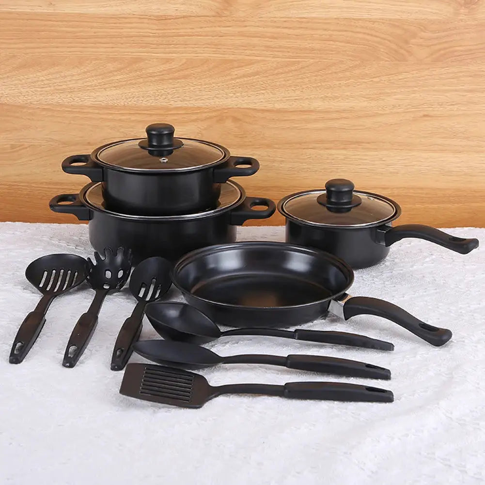 12Pcs Non Stick Cookware Set Cooking Pot with Lid Deep Frying Pan Milk Pot Maifan Stone Frying Pan for All Types of Cooker from PriceLows™