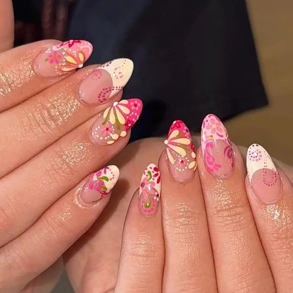 Press On Nails | 24 Pcs | Pink Strawberry Bow | Almond Shape