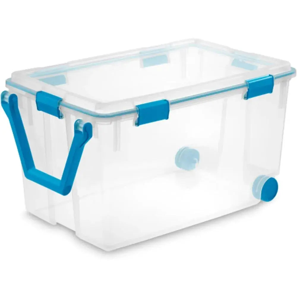 Large Wheeled Gasket Storage Box with Stackable Design, Latching Lid, Handle, Tight Seal, Clear Base and Lid, Single Pack from PriceLows™