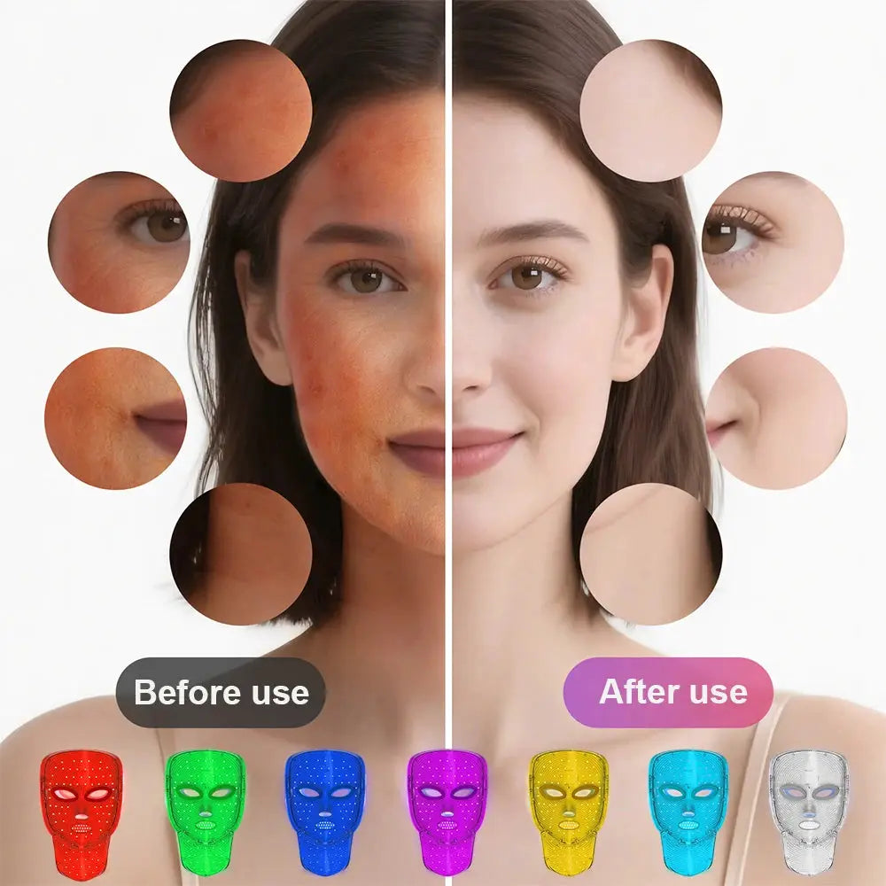 Wireless LED Face Neck Mask 7 Color Red Light Photon Light 252 LED Beads Anti Aging Rejuvenation Tighten Home Face Neck Lifting Whitening Beauty Device from PriceLows™
