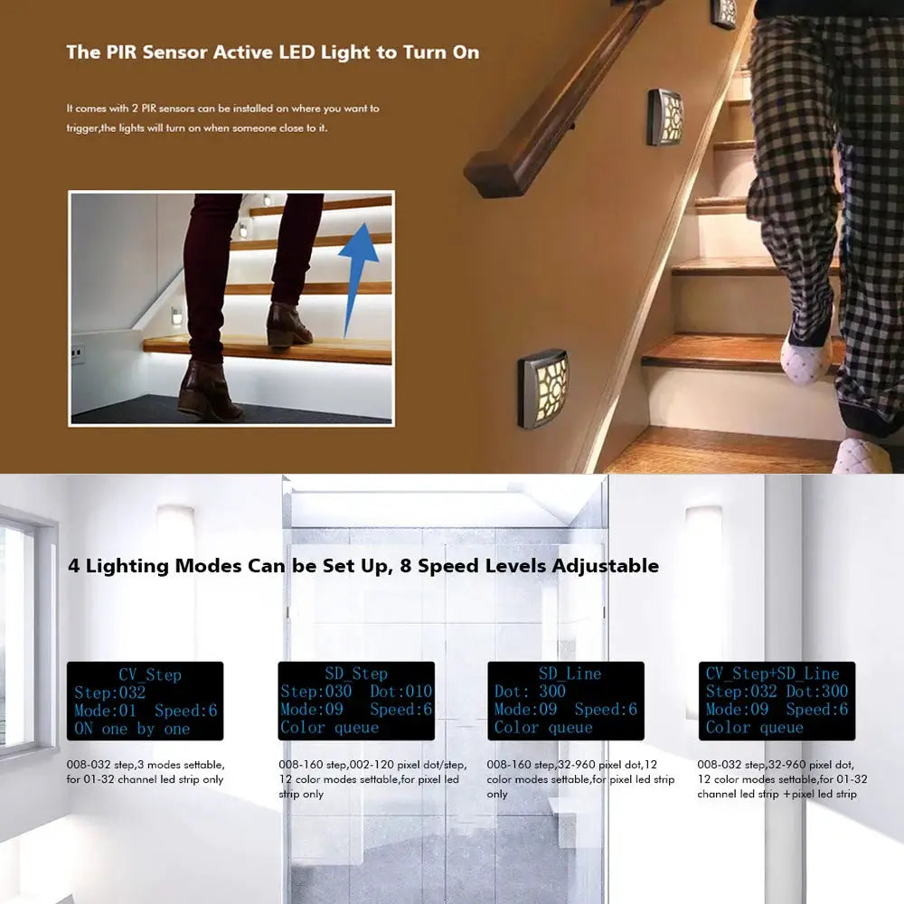 ES32-V 6 Run Modes 32CH Output Infrared Control SKYDANCE PIR Sensor Stair Light Controller KIT For Single Color COB LED Strip from PriceLows™