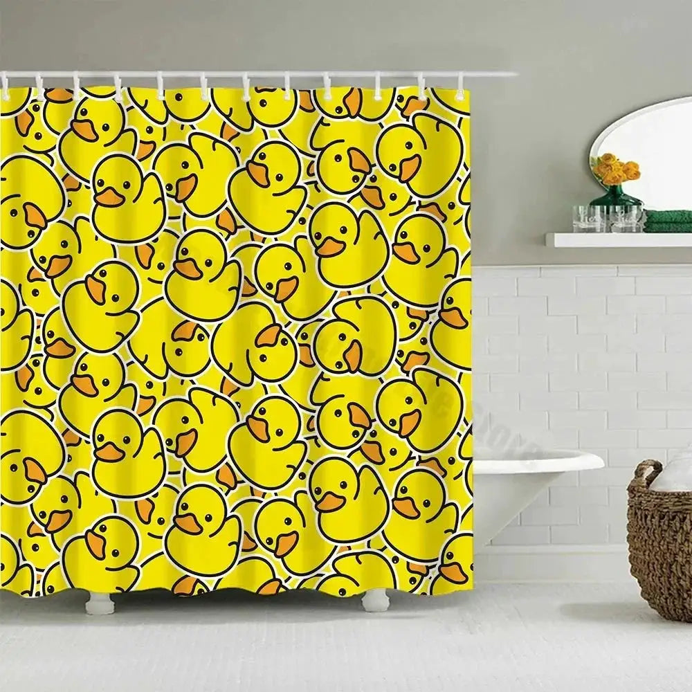Cute Little Yellow Duck Shower Curtain Cartoon Funny Smiley Face Bathroom Waterproof Bath Duck Fabric 12 Hooks Bathroom Decor from PriceLows™