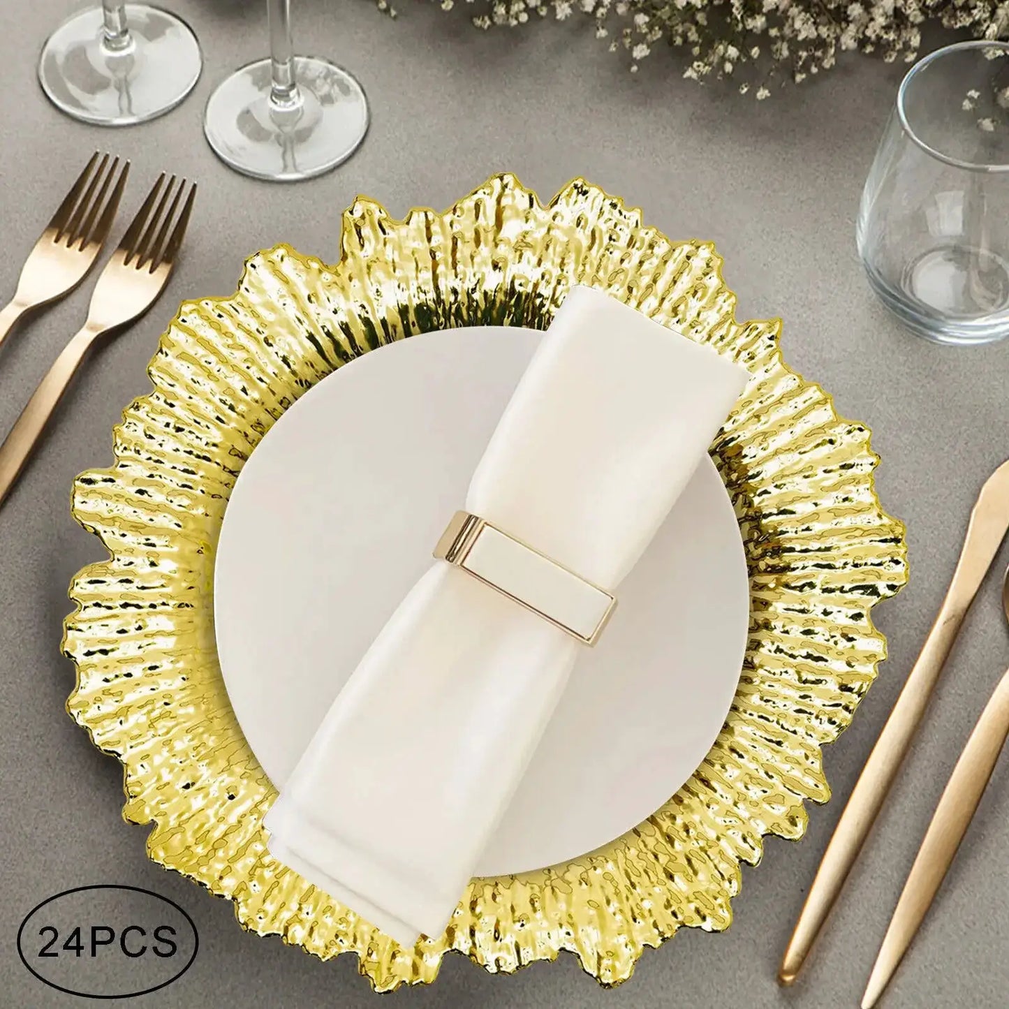 Charger Plates 4 Sets of 96 Total, 13 Inch Reusable Round Reef Chargers for Dinner, Plastic Service Plate Bulk for Wedding from PriceLows™