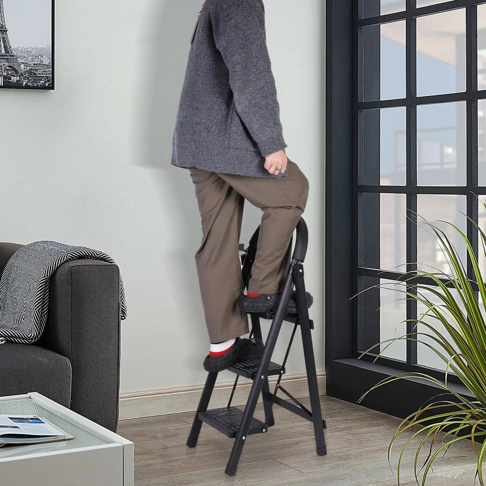 3 Step Folding Ladder Sturdy Steel Ladder Max Load Capacity 330lbs Sturdy& Portable Stepping Stools for Working Indoor/Outdoor from PriceLows™