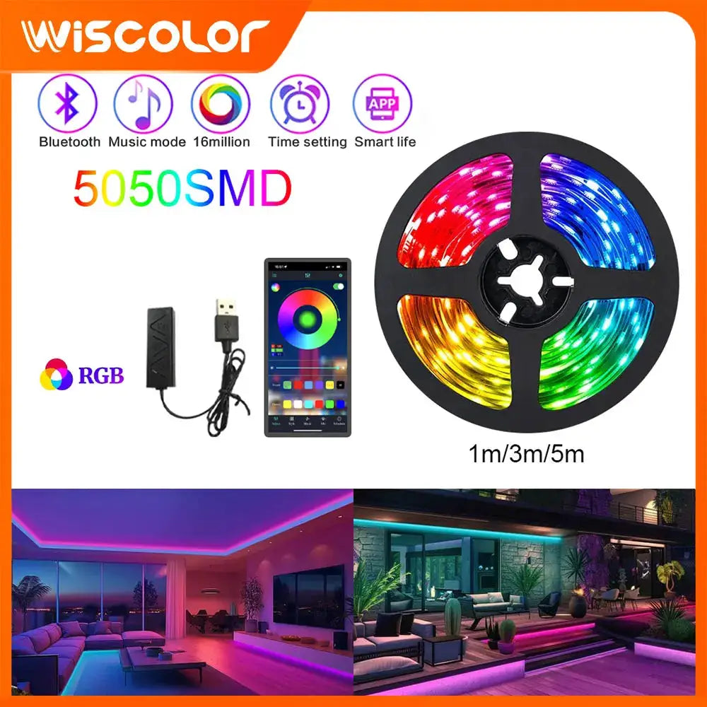 RGB USB 5V LED Strip Lights Tape Flexible Diode Lamp Color Changing App Control TV Backlight LED Lights Room Decoration Lighting from PriceLows™