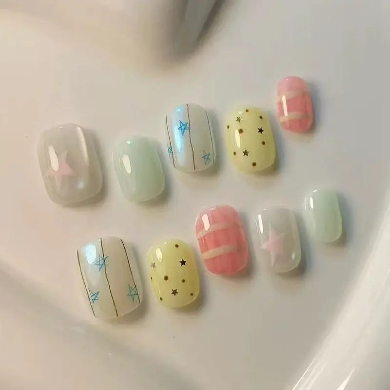 Press On Nails | Short Oval Design | ABS Material | 10 Piece Set Size M