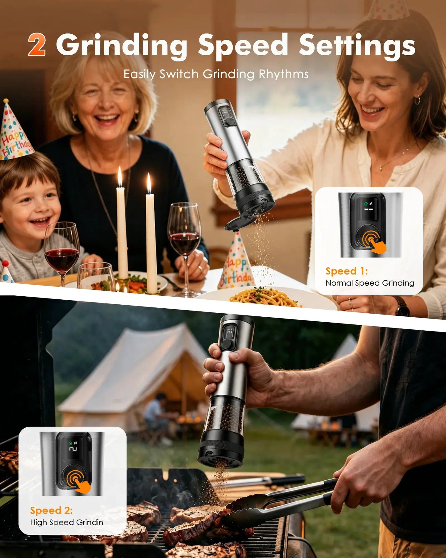 Automatic Salt And Pepper Grinder Set | Rechargeable Base | LED | 2-Piece Set