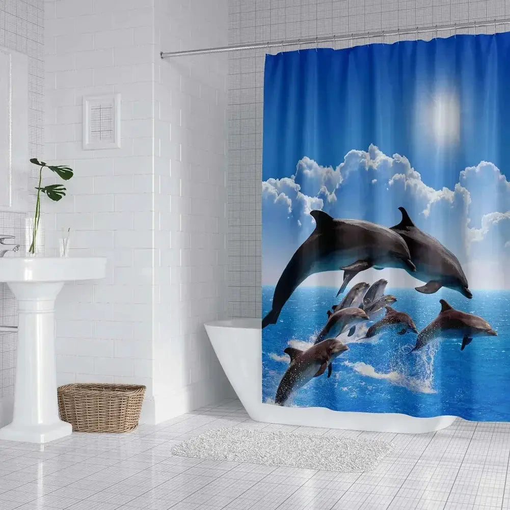 Ocean Underwater World Shower Curtains Set Dolphin Animal Cheerful Marine Life Scenery Polyester Fabric For Kids Bathroom Decor from PriceLows™
