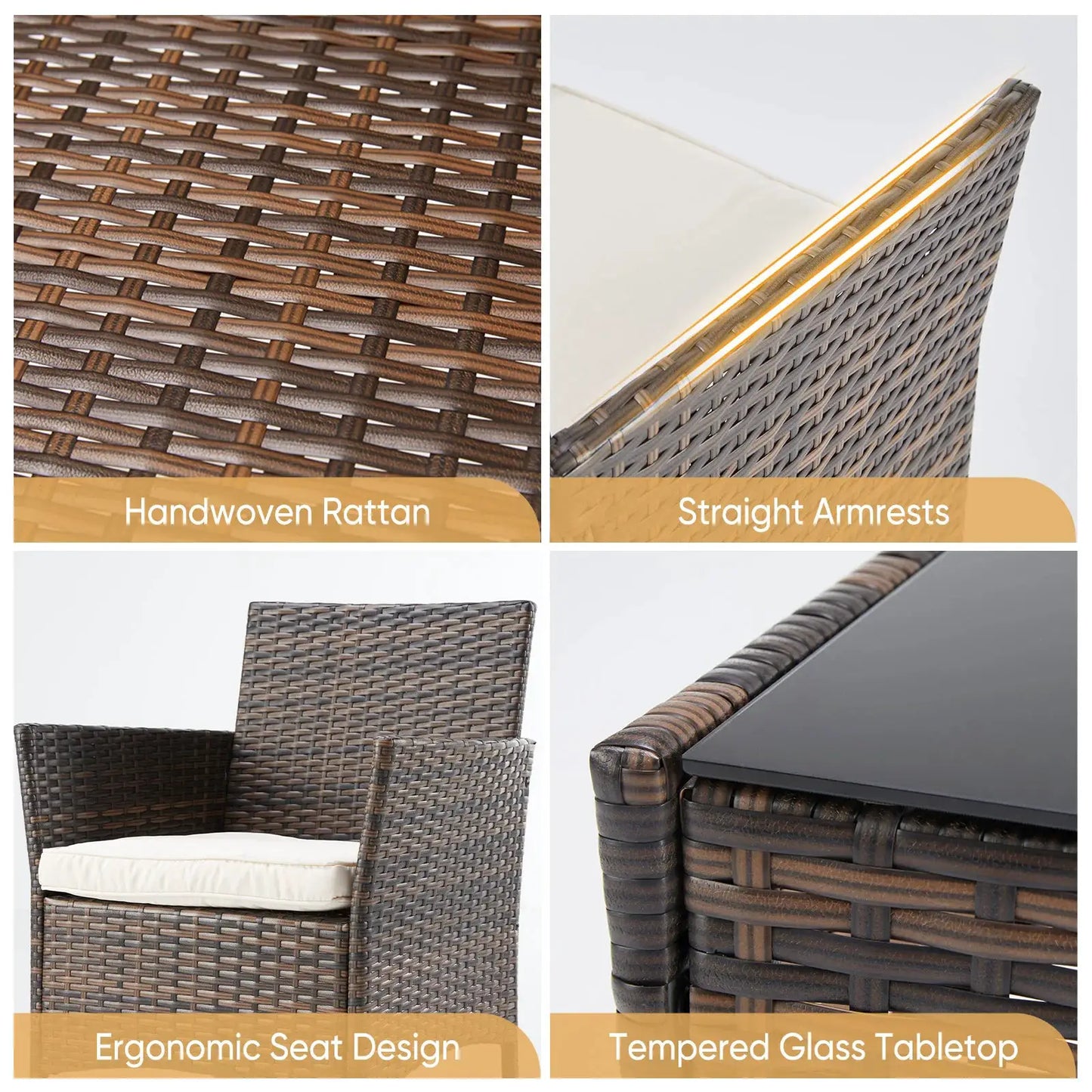 JHK 3 Pieces Outdoor Patio Furniture Set Manual Weaving Wicker Rattan Patio Chairs with Soft Cushion and Glass Table For Garden from PriceLows™