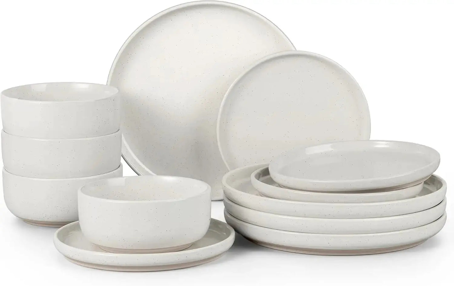 Stoneware Dinnerware Sets, 12-Piece Plates and Bowls Set for 4, Dishes Set for Home Restaurant, Speckled Milky White from PriceLows™
