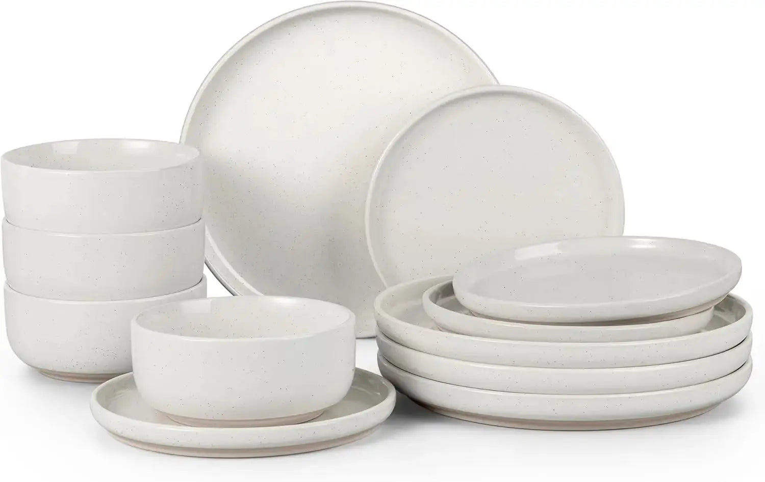 Stoneware Dinnerware Sets, 12-Piece Plates and Bowls Set for 4, Dishes Set for Home Restaurant, Speckled Milky White from PriceLows™