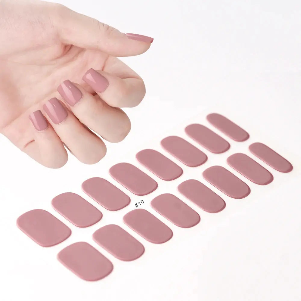 1Pcs Semi-Cured UV Gel Nail Sticker Pure Color Full Cover Waterproof Long-lasting Nail Strips 16Tips DIY Nail Polish Stickers *& from PriceLows™