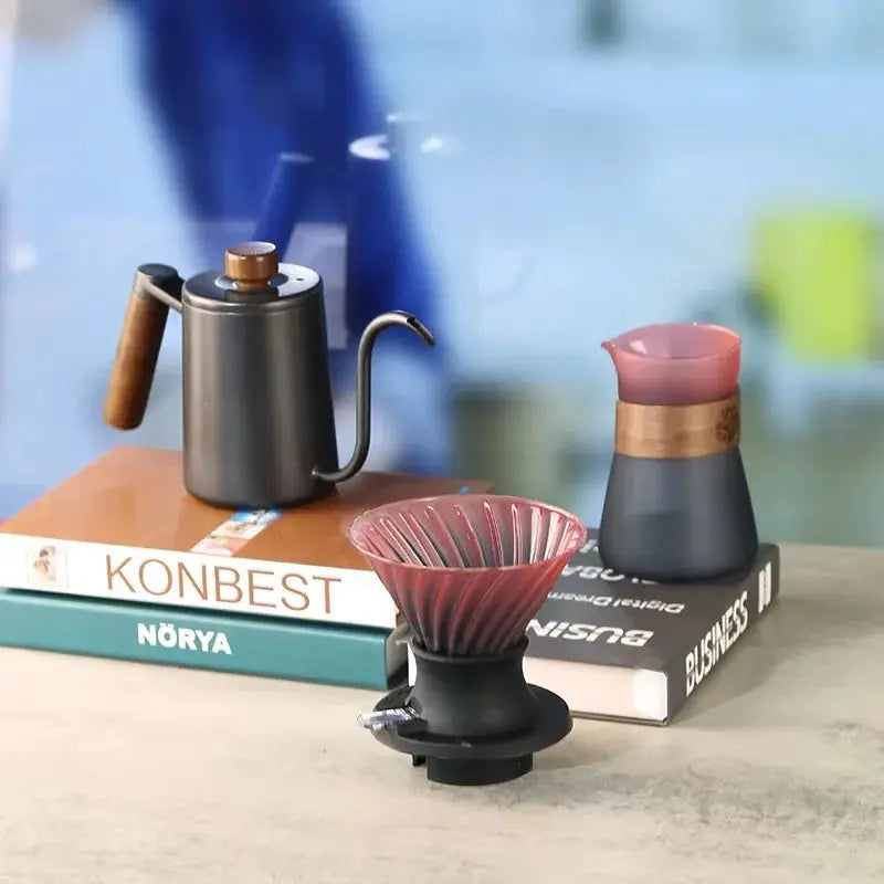 High Quality Luxury Handmade Borosilicate Glass Pour Coffee Tea Set Stainless Steel Coffee Filter Hand Drip Pot Percolators from PriceLows™