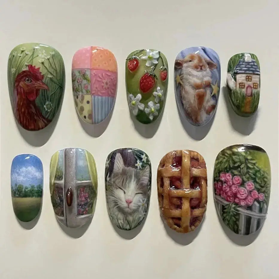 Press On Nails | Wine Red Blush | Flower Print | 24 Piece Set