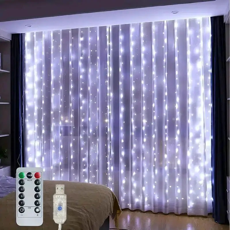 USB Plug Curtain LED String Lights 8 Modes Remote Control Holiday Wedding Fairy Garland Lights For Bedroom Living Room Decor from PriceLows™
