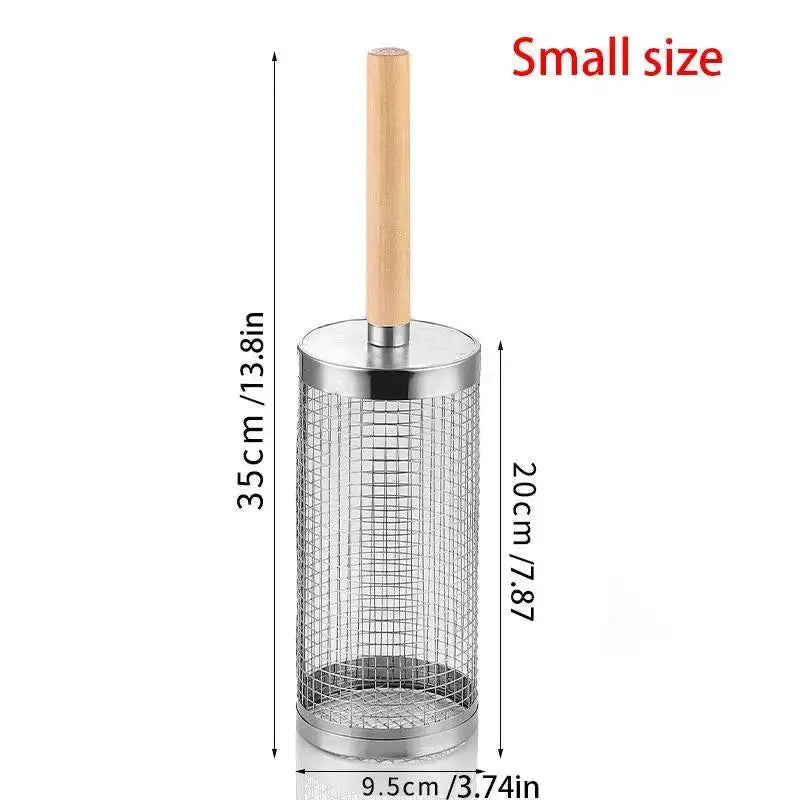 Barbecue Grill Basket | Stainless Steel | Round Wire Mesh Cylinder | 1 Pack
