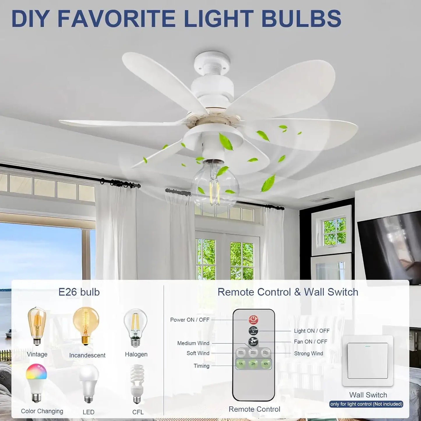 Ceiling Fan With Light | Remote Control | E27 Base | 85-265V