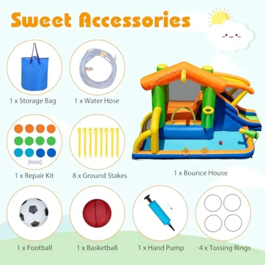 Backyard and indoor inflatable water slide bounce house with ball pit and splash pool, PVC material, blue and yellow, 8-in-1 pl from PriceLows™
