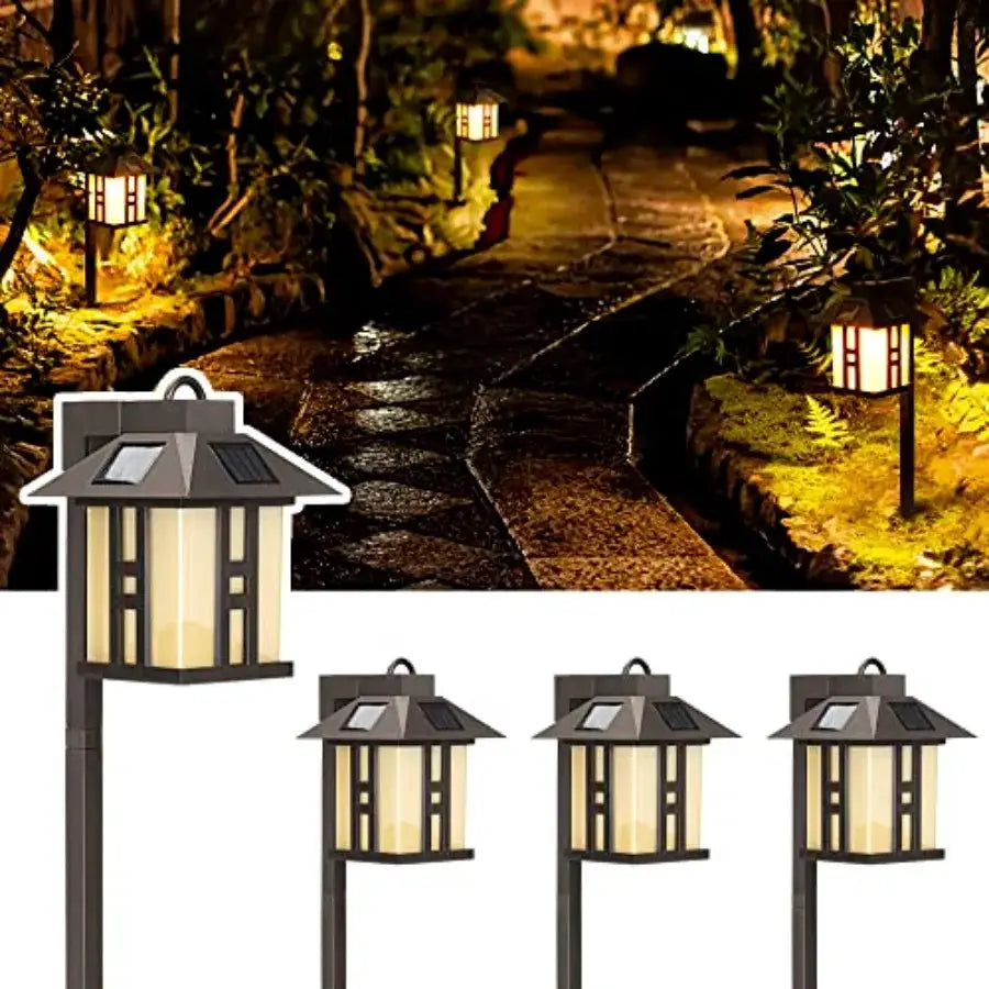 Japanese Decor Solar Lights for Outside, Pathway Lights 4 Pack - Lawn/Patio/Yard/Walkway/Driveway Decoration from PriceLows™