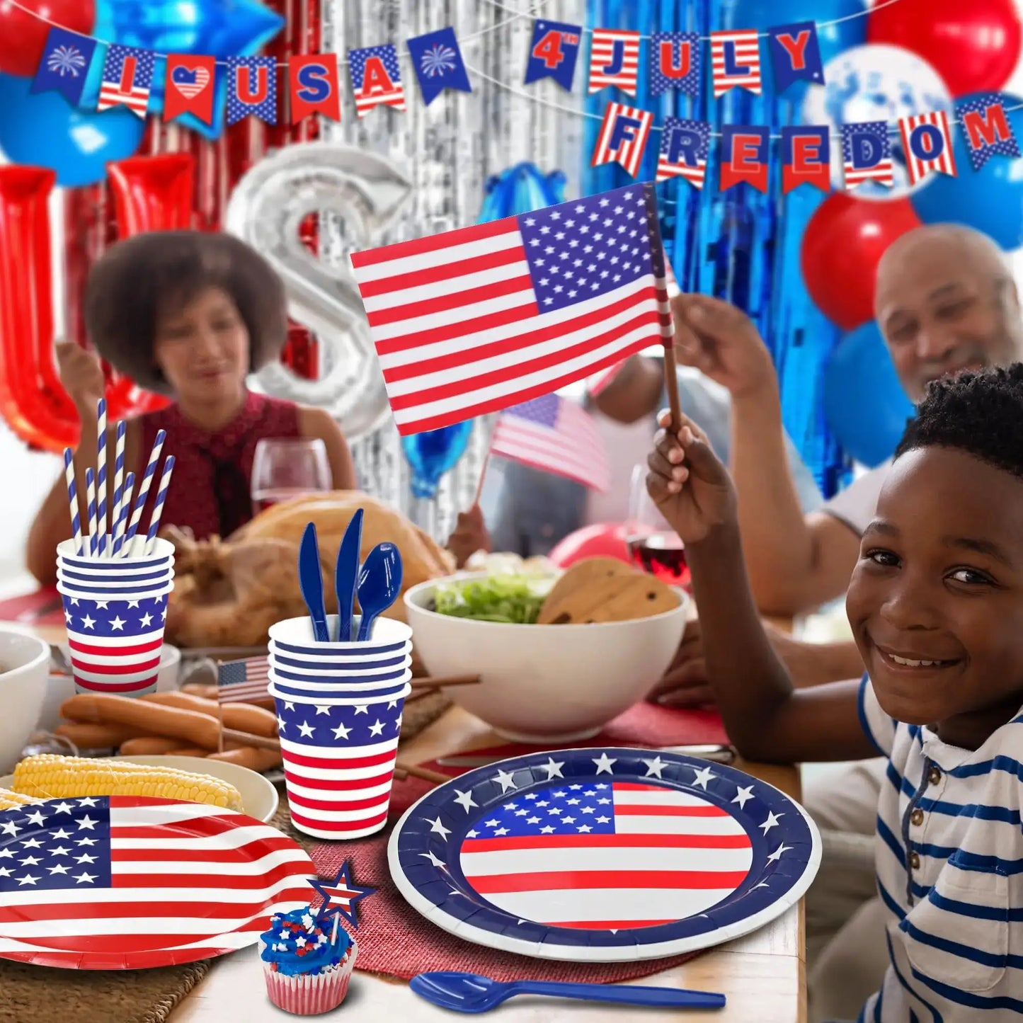 Patriotic Party Supplies | 4th Of July Banner, Balloon & Plate Set