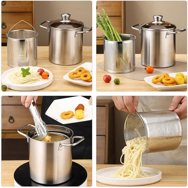 Deep Fryer Pot | Stainless Steel | 3L Capacity | With Lid And Tong