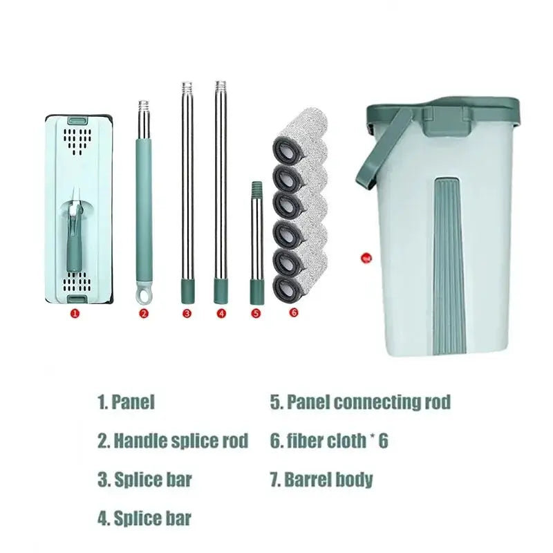 Flat Squeeze Mop with Bucket Hand Free Wringing Floor Cleaning Mop Microfiber Mop Pads Wet or Dry Usage on Hardwood Laminate from PriceLows™