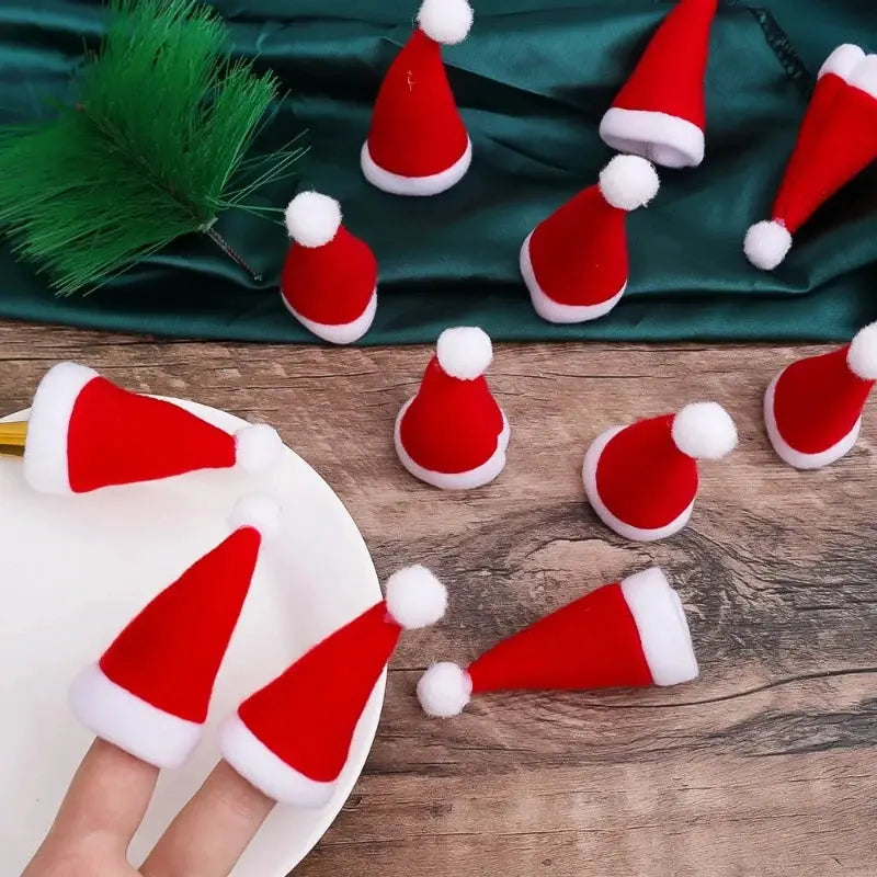 Mini Santa Hats | Single Sided Velvet | Size 7 By 4 Cms
