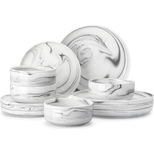 Plates and Bowls Sets 12 Pieces Porcelain Dinnerware Sets Dishware Sets Chip Resistant Ceramic Dish Set Dining Dinner Ware Serv from PriceLows™