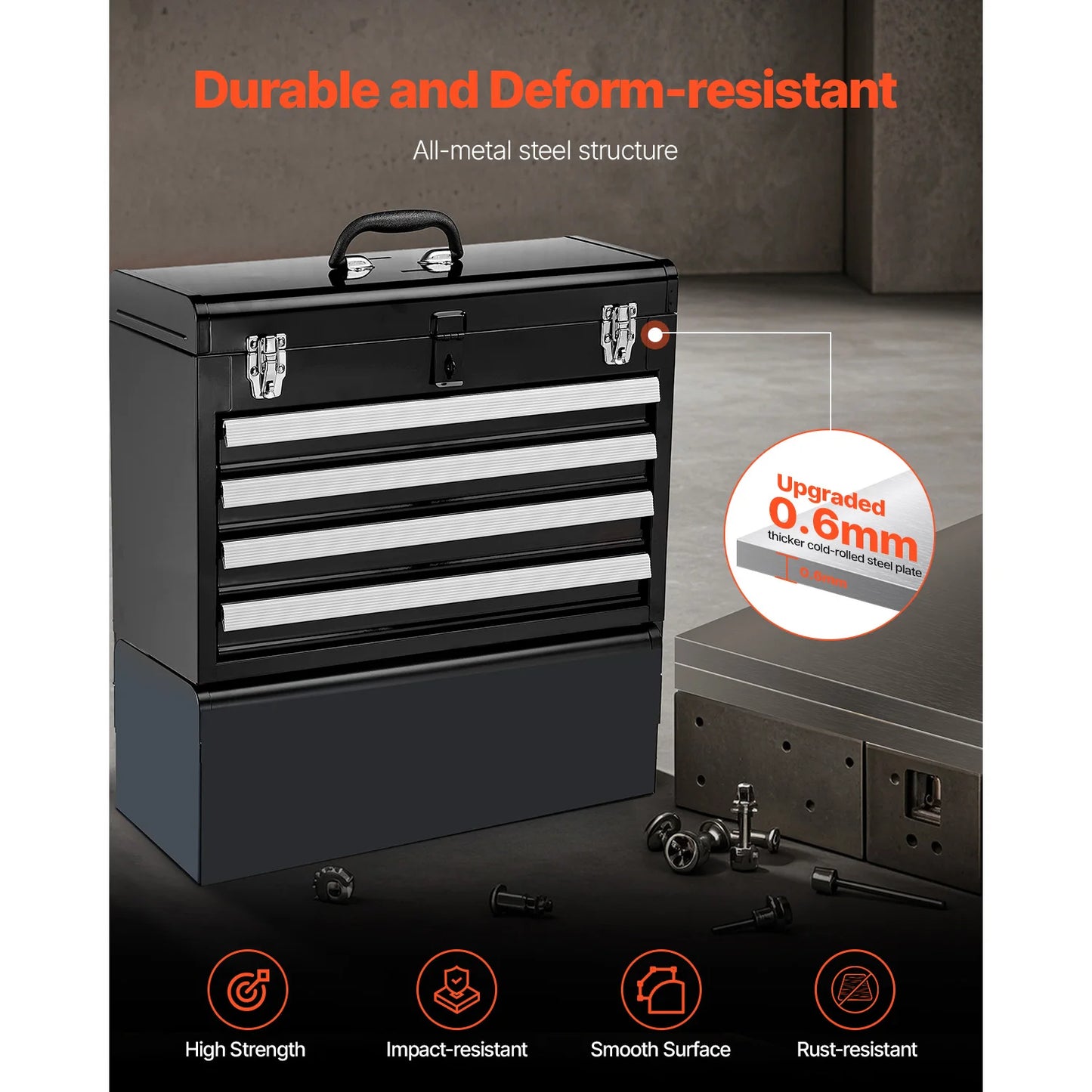 SucceBuy 20.5in Metal Tool Box Portable 4-Drawers Tool Chest with Drawers Locking Multi-Function Tool Organizer for Workshop from PriceLows™